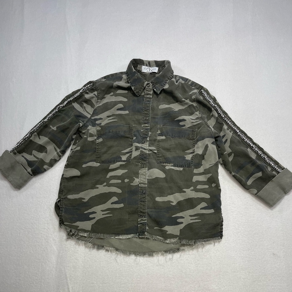 CIKUZ Camouflage Button Down Shirt Rhinestone Sleeve Size S